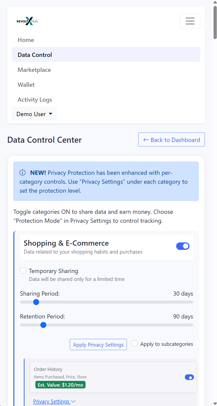Privacy Controls Screenshot